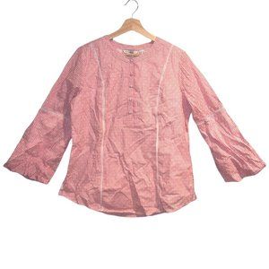 Issac Mizrahi Live Pink and White Striped Top Bell Sleeves Size 10 Womens Cotton